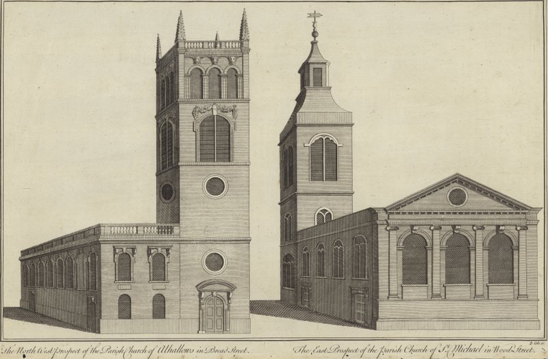 Chiesa di Allhallows in Bread Street e Chiesa di San Michele in Wood Street, Londra da English School