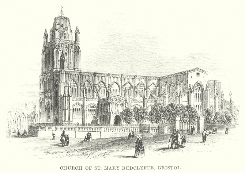 Chiesa di St Mary Redclyffe, Bristol (incisione) da English School