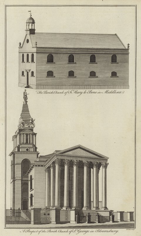 Chiesa di St Marylebone nel Middlesex e Chiesa di St George a Bloomsbury, Londra da English School