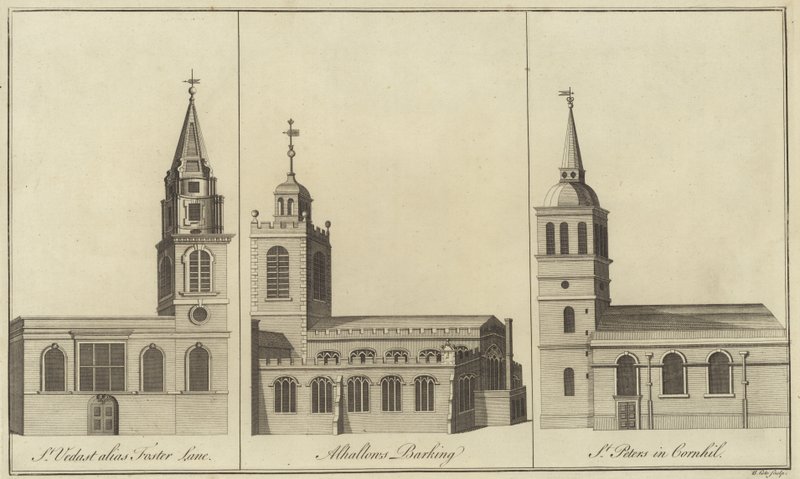 Chiese di San Vedast, Foster Lane, Allhallows, Barking e San Pietro in Cornhill, Londra da English School