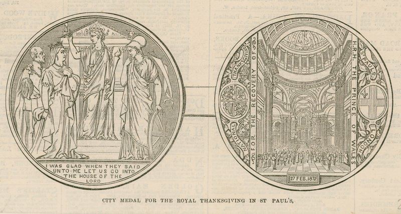 Medaglia cittadina per il Ringraziamento Reale nella Cattedrale di San Paolo, Londra, 27 febbraio 1872 da English School