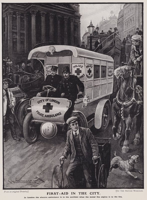 Ambulanza elettrica della polizia della città di Londra da English School