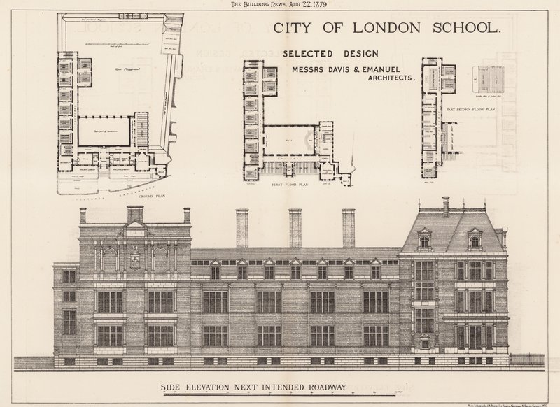 City of London School; elevazione laterale da English School