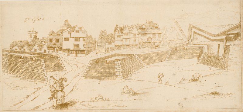Fortificazioni della Guerra Civile a St Giles in the Fields, Londra; facsimile inciso di un disegno che si dice fatto dal Capitano John Eyre da English School