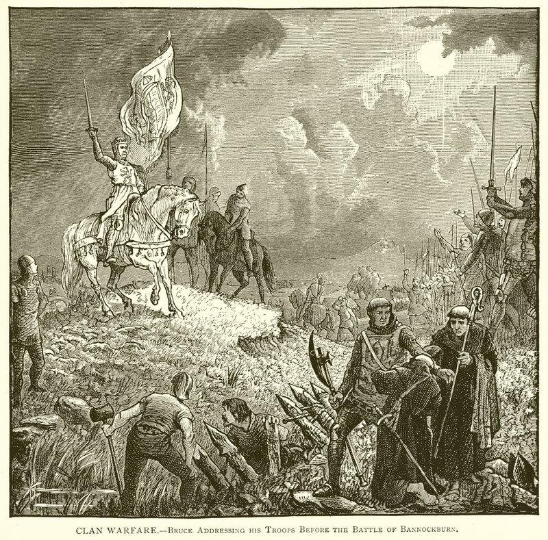 Guerra di clan. Bruce che arringa le sue truppe prima della battaglia di Bannockburn da English School