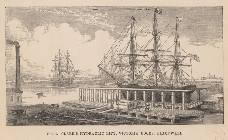 Ascensore idraulico di Clark, Victoria Docks, Blackwall da English School