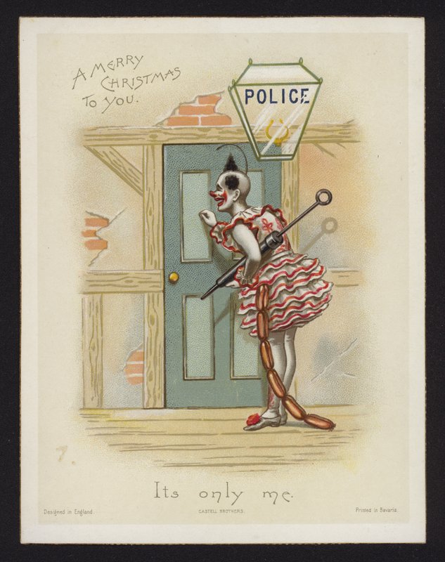 Clown che bussa alla porta di una stazione di polizia da English School