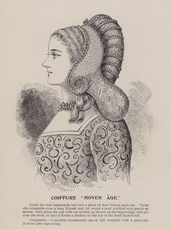 Acconciatura "medievale" (incisione) da English School