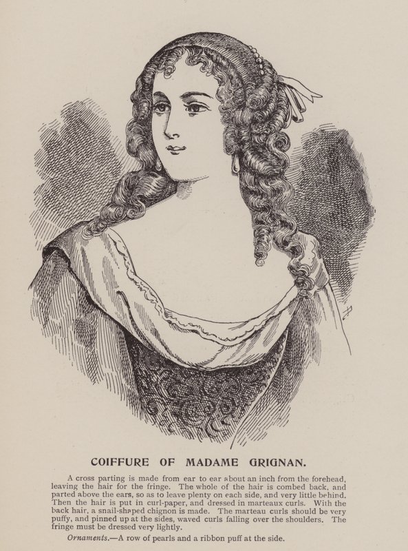 Coiffure di Madame Grignan (incisione) da English School