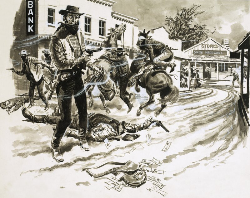 Cole Younger, un membro della banda di Jesse James, in una sparatoria da English School