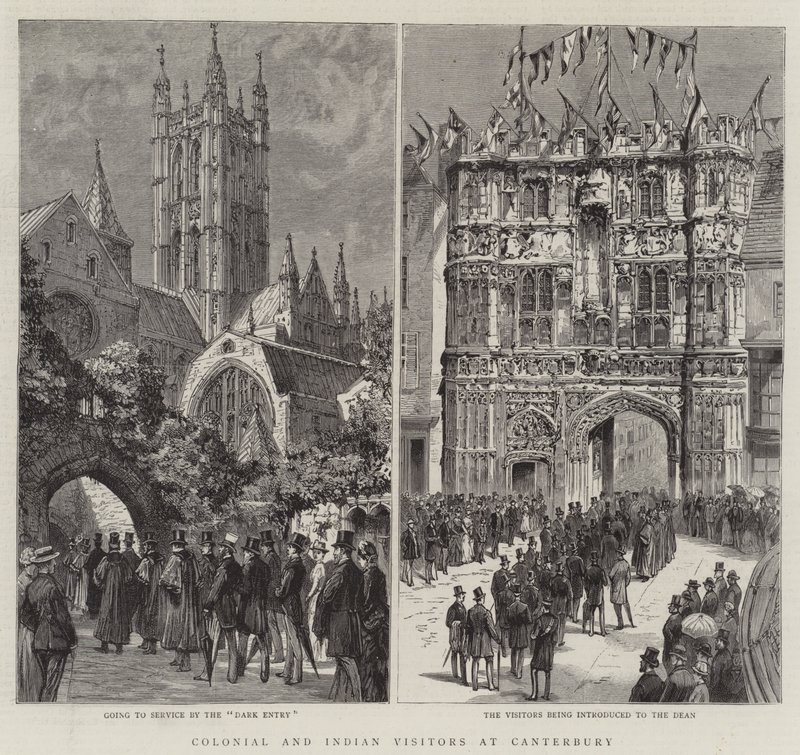 Visitatori coloniali e indiani a Canterbury (incisione) da English School