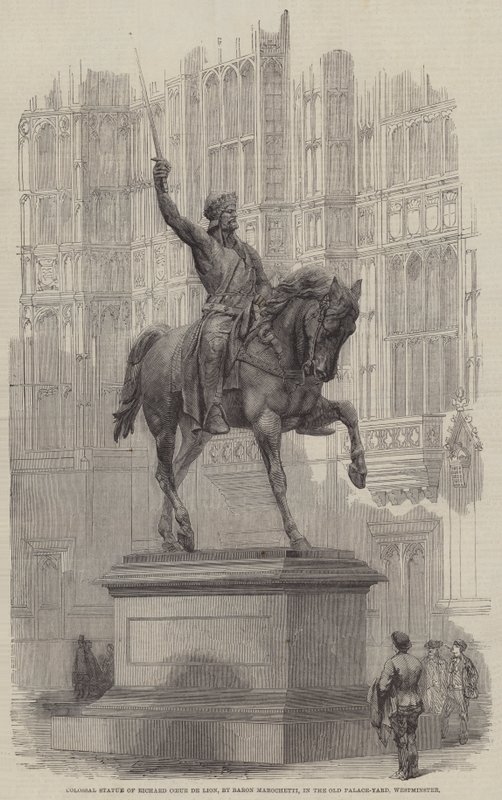 Statua Colossale di Riccardo Cuor di Leone, di Baron Marochetti, nel Vecchio Cortile del Palazzo, Westminster da English School