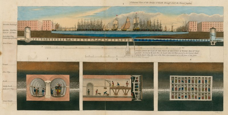 Vista colorata degli strati di terra attraverso cui passa il tunnel da English School