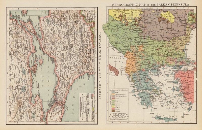Costantinopoli e il Mar di Marmara; Mappa etnografica della Penisola Balcanica da English School
