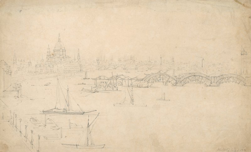 Costruzione del Ponte di Waterloo, Londra da English School
