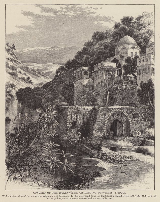 Convento dei Mullawiyeh, o Dervisci Danzanti, Tripoli (incisione) da English School