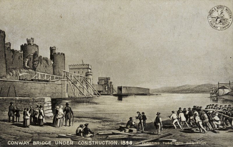 Ponte di Conway in costruzione, 1848 da English School