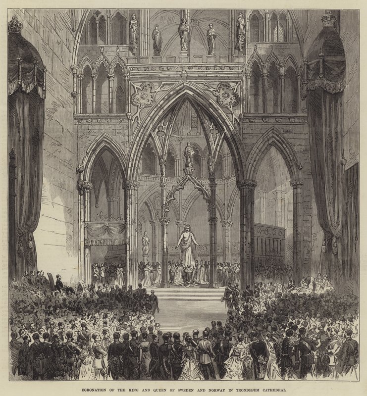 Incoronazione del Re e della Regina di Svezia e Norvegia nella Cattedrale di Trondhjem da English School