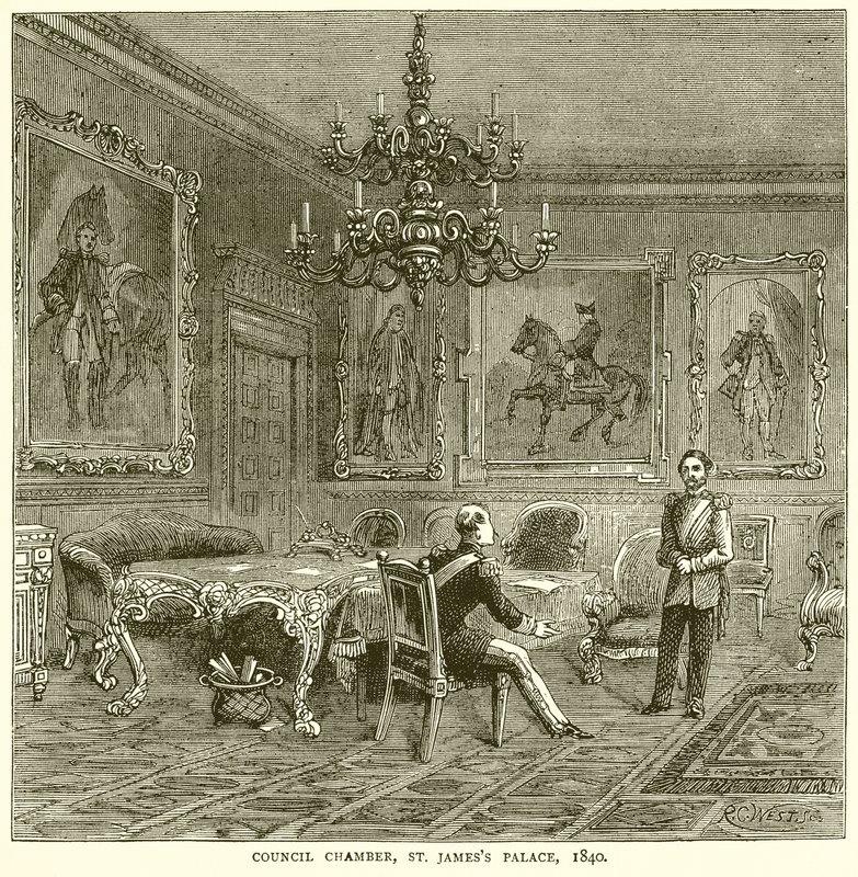 Sala del Consiglio, Palazzo di St. James, 1840 da English School