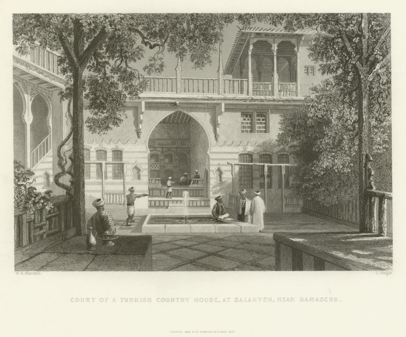 Corte di una casa di campagna turca, Salahyeh, vicino a Damasco, 1837 da English School