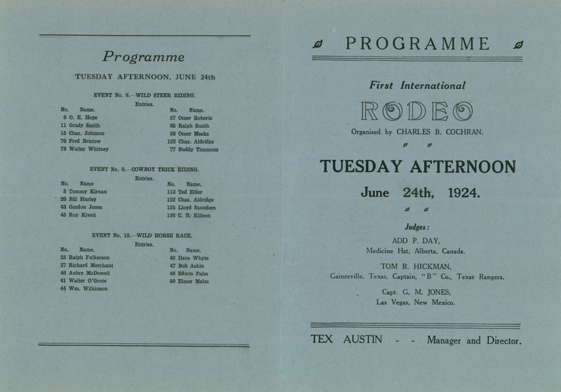 Copertina del programma per il primo rodeo internazionale da English School
