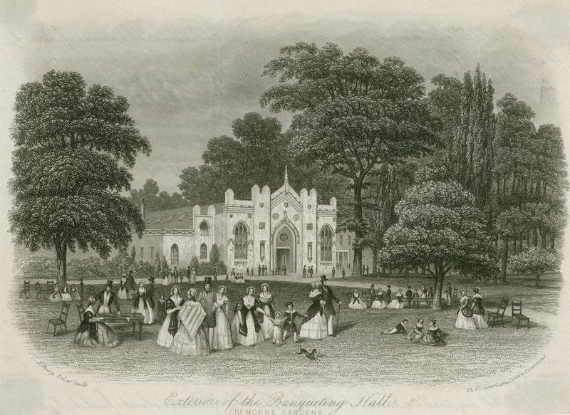 Cremorne Gardens, Londra: esterno della Sala dei Banchetti da English School