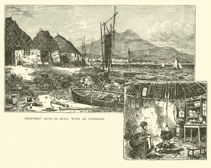 Capanni di crofter a Skye, con un interno da English School