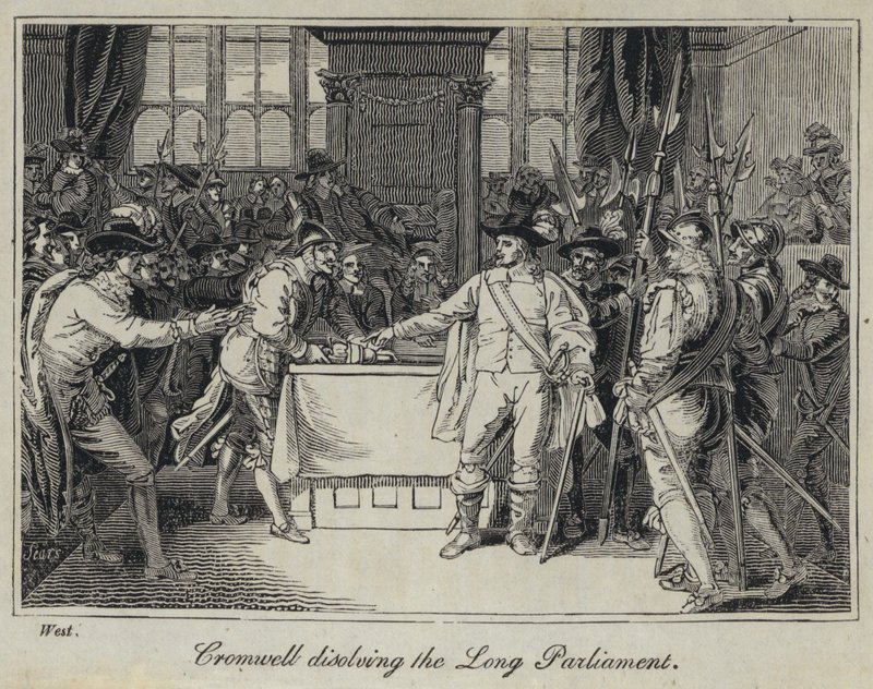 Cromwell scioglie il Lungo Parlamento (incisione) da English School