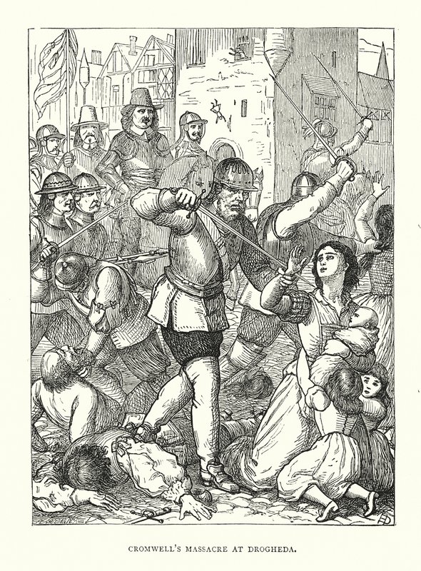 Il massacro di Drogheda da parte di Cromwell da English School