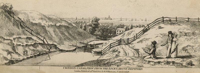 Veduta del Croydon Canal dalle chiuse sopra Deptford da English School