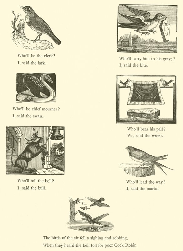 Morte e sepoltura di Cock Robin (xilografia) da English School