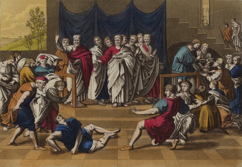 La morte di Anania (litografia a colori) da English School