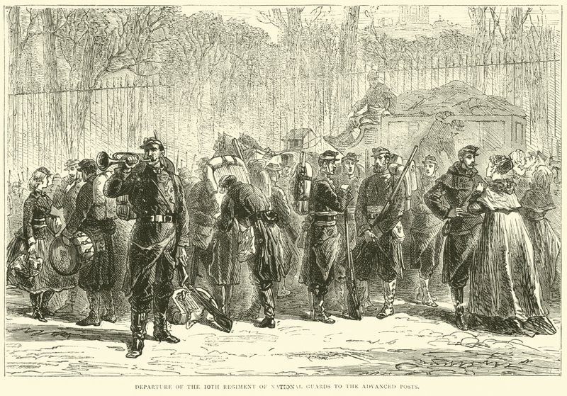 Partenza del 10º Reggimento della Guardia Nazionale per i posti avanzati da English School