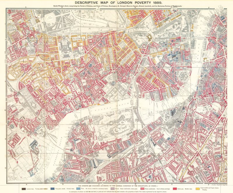 Mappa descrittiva della povertà di Londra, 1889 da English School