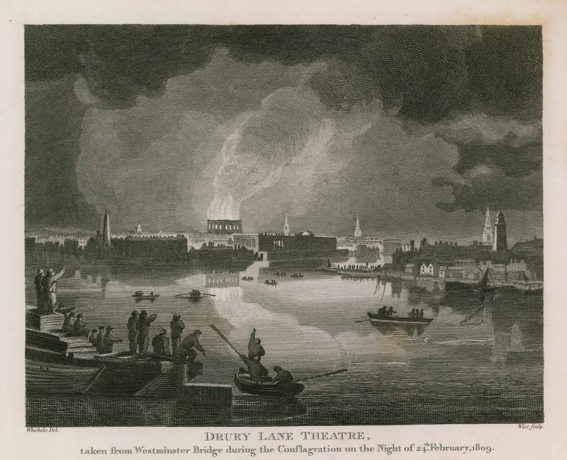 Distruzione del Teatro Drury Lane, 24 febbraio 1809 da English School