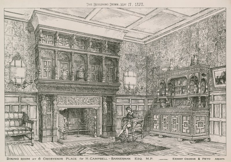 Sala da pranzo al 6 Grosvenor Place per H Campbell-Bannerman, MP da English School