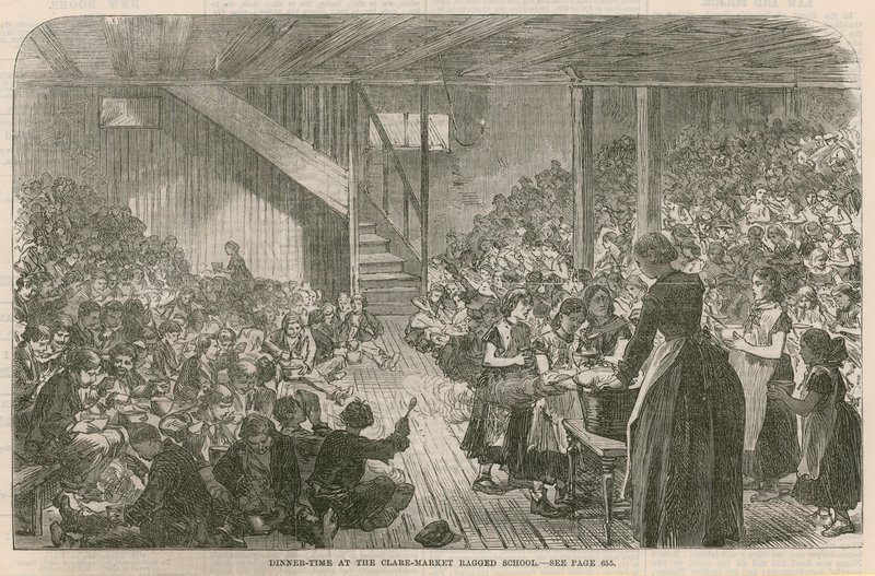 Ora di cena alla Clare Market ragged School, Natale 1869 da English School