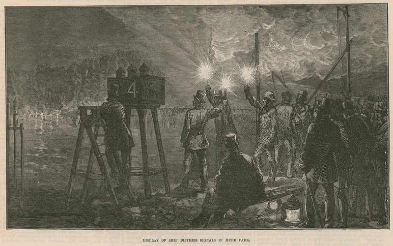 Esposizione di segnali di soccorso navale a Hyde Park, Londra da English School