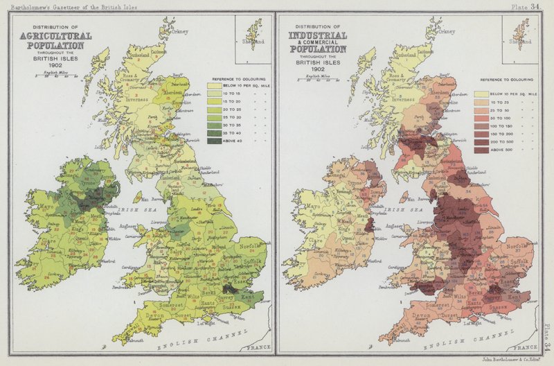Distribuzione della popolazione agricola, Distribuzione della popolazione industriale e commerciale da English School