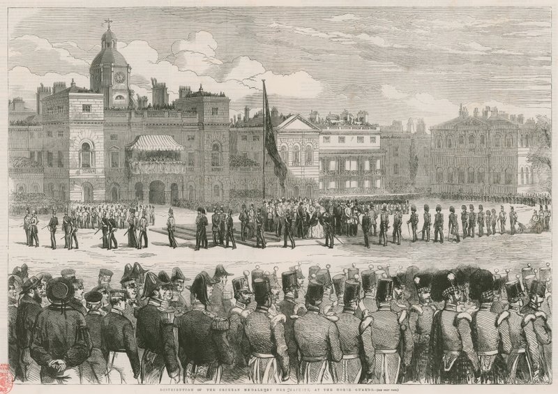 Distribuzione delle medaglie della Crimea da parte di Sua Maestà ai Horse Guards da English School
