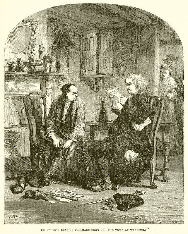 Dr. Johnson che legge il Manoscritto di Il Vicario di Wakefield da English School