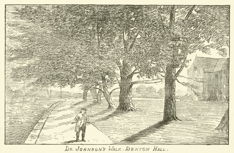La passeggiata del dottor Johnson, Denton Hall (incisione) da English School