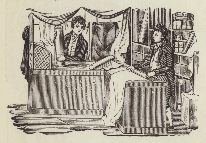 Negozio di drapperia (incisione) da English School
