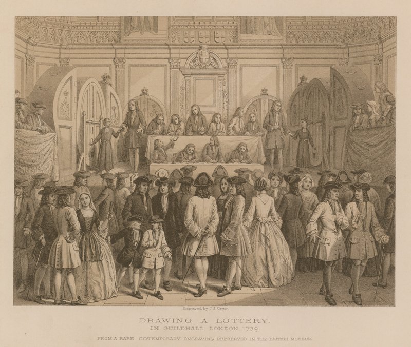 Estrazione di una lotteria a Guidhall, Londra, 1739 da English School