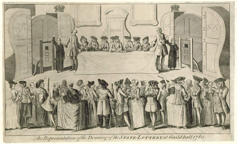 Disegno della Lotteria di Stato alla Guildhall nel 1763 da English School