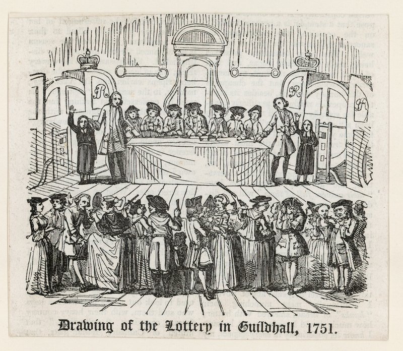 Disegno della lotteria alla Guildhall, 1751 da English School
