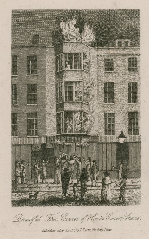 Terribile incendio, angolo di Henrits Court, Strand da English School