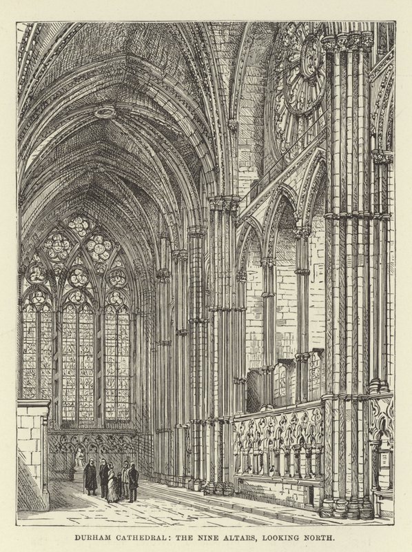 Cattedrale di Durham, i Nove Altari, guardando a nord da English School