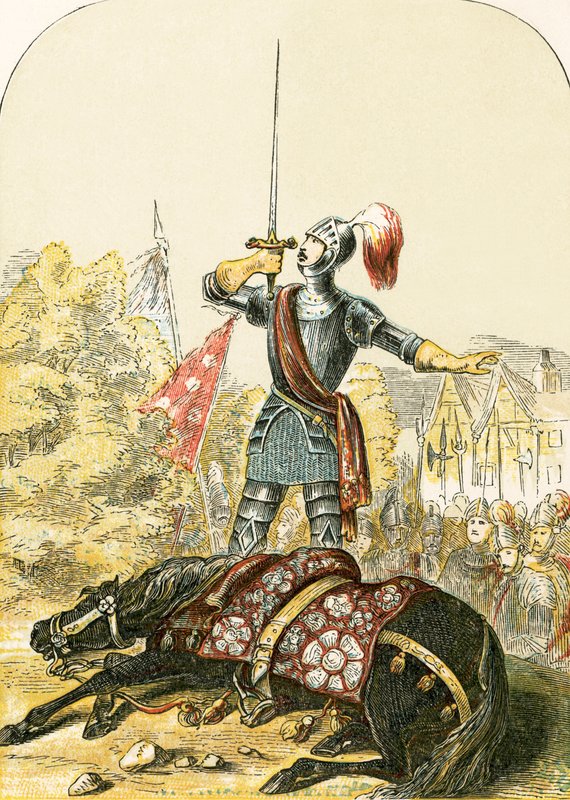 Il giuramento del conte di Warwick sulla sua spada dopo aver pugnalato il suo cavallo da English School
