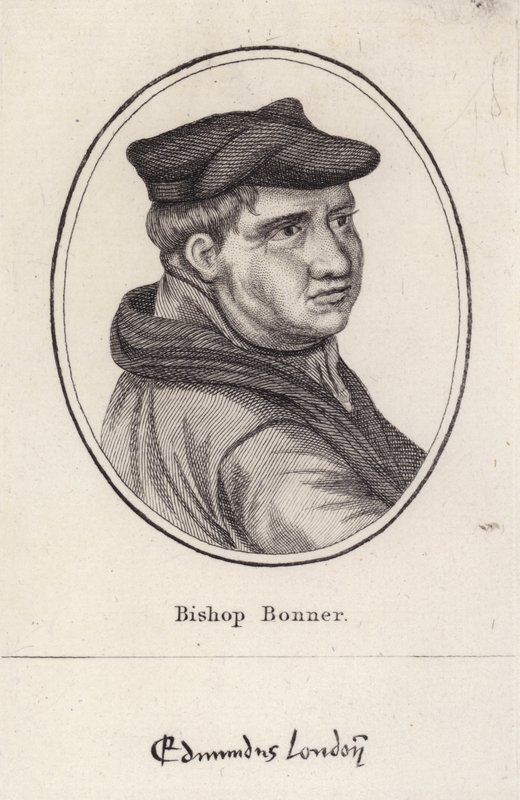 Edmund Bonner, ecclesiastico inglese e vescovo di Londra che perseguitò i protestanti durante il regno di Maria I (incisione) da English School